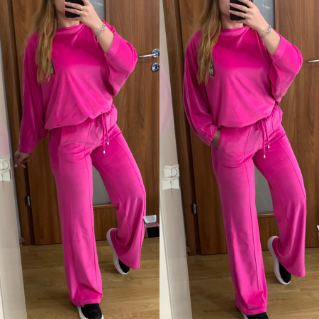NOUTATI - Trening evazat din catifea roz Fuchsia