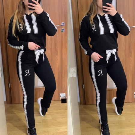Trening negru din bumbac cu panglica COMPLEURI SPORT - Trening negru din bumbac cu panglica