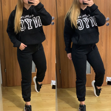 Trening negru din bumbac vatuit NYC NOUTATI - Trening negru din bumbac vatuit NYC