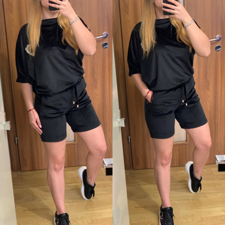 Trening negru scurt din catifea NOUTATI - Trening negru scurt din catifea