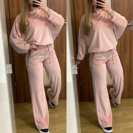 TRENINGURI CATIFEA - Trening roz pudra evazat din catifea