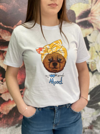Tricou Damă Alb cu Imprimeu Colorat REDUCERI% - Tricou Damă Alb cu Imprimeu Colorat