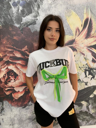Tricou Dama Alb cu Imprimeu si Accesorii 3D REDUCERI% - Tricou Dama Alb cu Imprimeu si Accesorii 3D