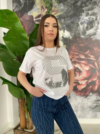 Tricou Dama Alb cu Pietre  Aplicate REDUCERI% - Tricou Dama Alb cu Pietre  Aplicate