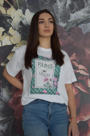 Tricou Dama Alb cu Imprimeu Colorat și Accesorii [2]