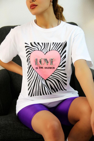 Tricou Dama Bumbac Alb cu Imprimeu REDUCERI% - Tricou Dama Bumbac Alb cu Imprimeu