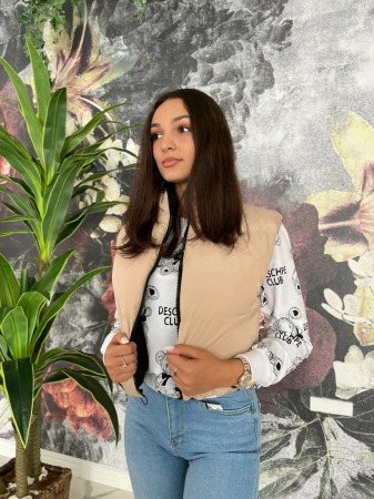 Vesta Dama Scurta 2 Fețe Maro/Bej NOUTATI - Vesta Dama Scurta 2 Fețe Maro/Bej