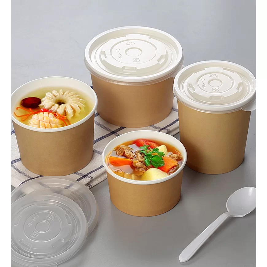 Bol pentru supa, din carton KRAFT, cu capac, 473 ml, 100 buc/set [2]