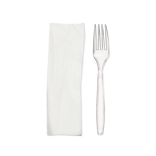 Set tacam Lux furculita, servetel, din plastic transparent sau negru, 100buc/set [1]