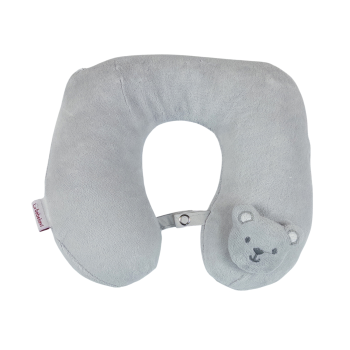 Pernă Auto pentru Bebeluși, Suport Ergonomic Moale pentru Gât cu Ursuleț 3D, Gri [2]