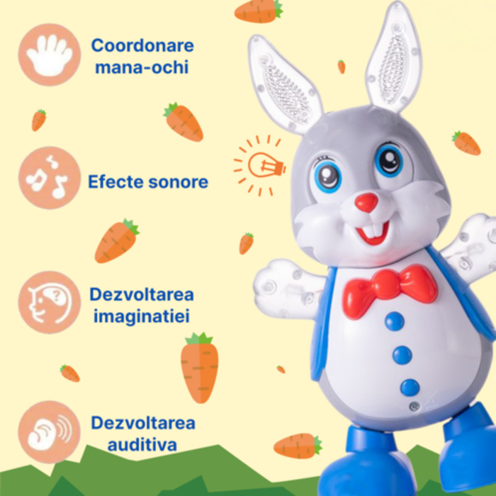Jucarie Interactiva muzicala, cu lumini multicolore, Iepurasul Dansator, 24x14 cm, 3+ ani [2]