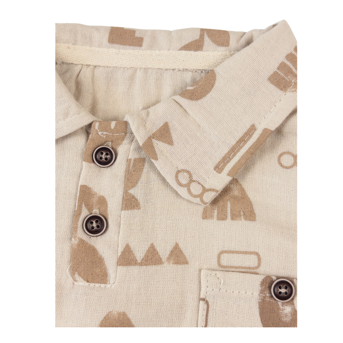 Compleu 2 Piese Băieți, Tricou Polo Abstract, Maro [2]