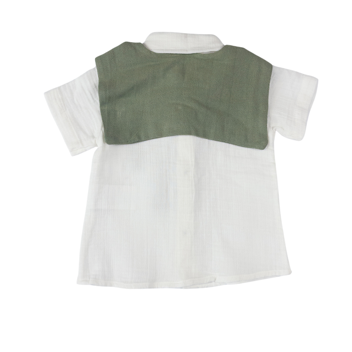 Costumaș Băieți Stil Preppy, Cămașă și Pantaloni Scurți, Alb/Verde [2]