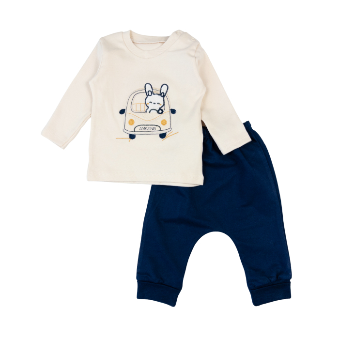 Compleu bebe 3 piese crem-bleumarin [3]
