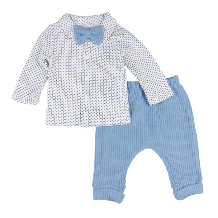 Costumas 3 Piese Bebeluși, Model bleu cu papion [2]