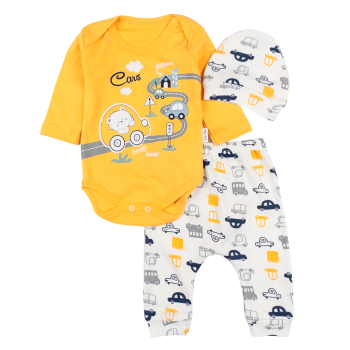 Compleu 3 piese pentru bebelusi, model Cars Galben [1]