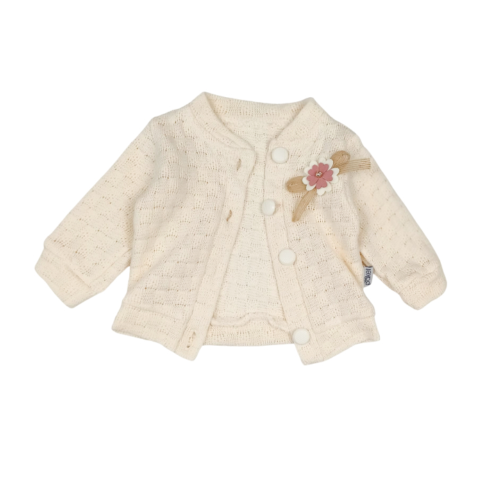Compleu bebeluși fete 3 piese, cardigan tricotat cu flori decorative, mov [3]