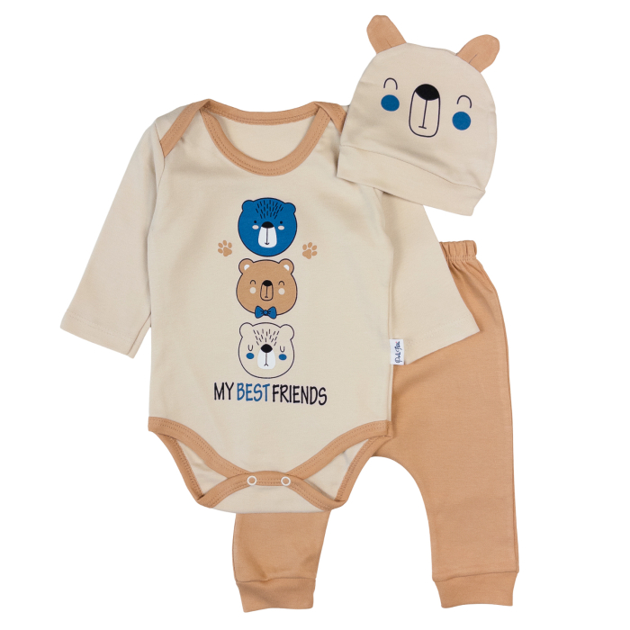 Compleu 3 piese pentru bebelusi, model Ursuleti, maro deschis [1]