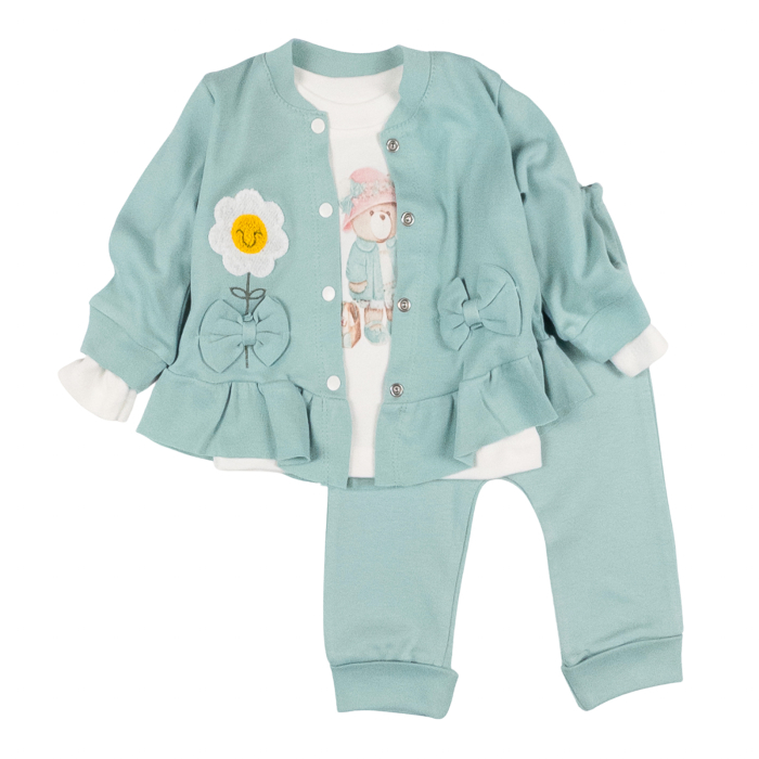 Compleu 3 piese pentru fetite, model Floare, vernil [1]