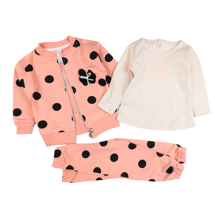 Compleu 3 piese pentru fetite, model Bulinute, roz coral [2]