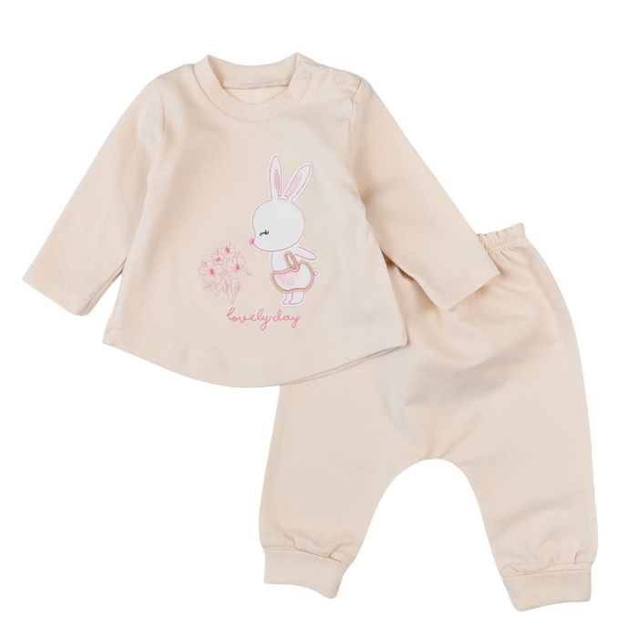 Compleu 3 piese pentru fetite, model cu Iepuras, bej [3]