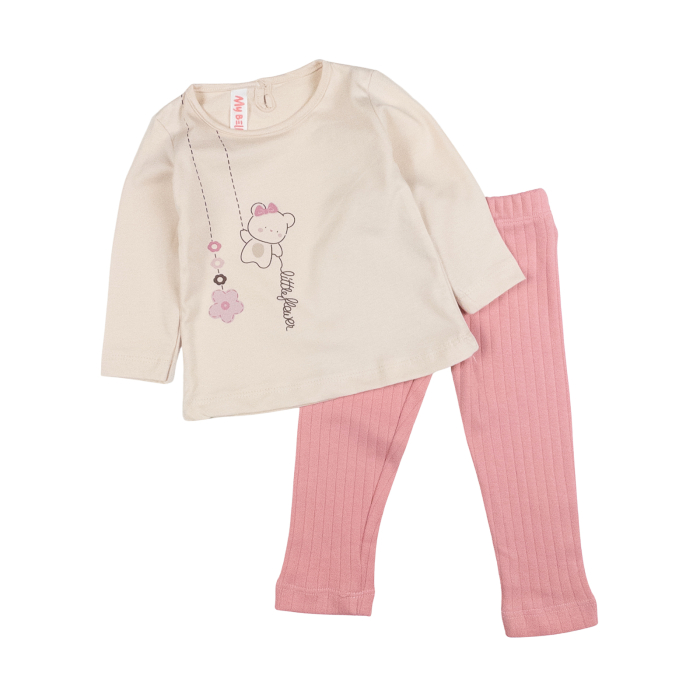 Compleu 3 piese pentru fetite, model Floare, roz [3]