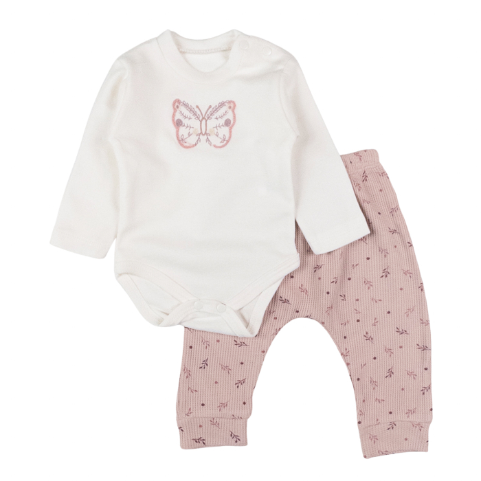 Compleu 3 piese pentru fetite, model Fluturasi, Cafeniu [2]