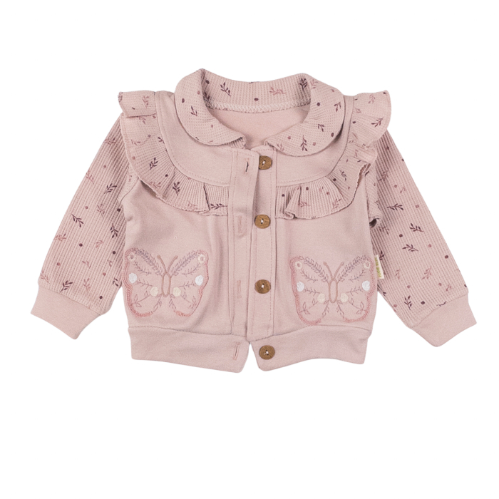 Compleu 3 piese pentru fetite, model Fluturasi, Cafeniu [4]