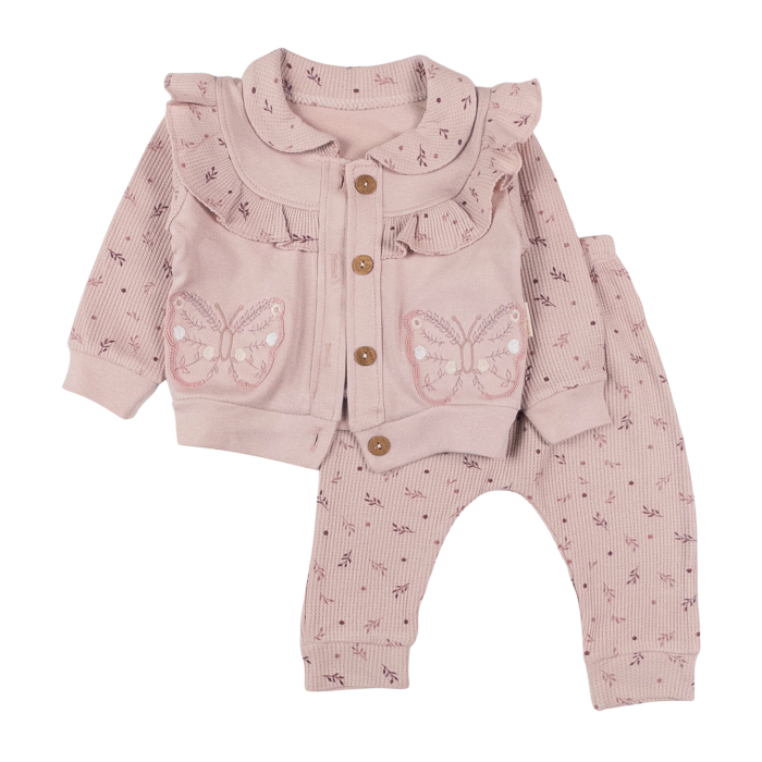 Compleu 3 piese pentru fetite, model Fluturasi, Cafeniu [3]