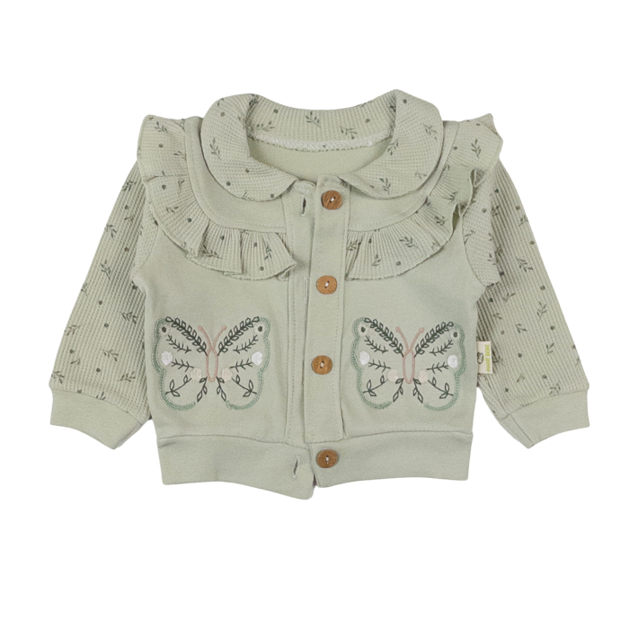 Compleu 3 piese pentru fetite, model Fluturasi, Vernil [2]