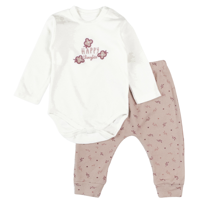 Compleu 3 piese pentru fetite, model Iepuras, cafeniu [2]