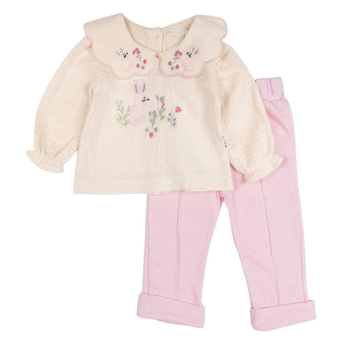 Compleu 3 piese pentru fetite, model Iepuras, roz [2]