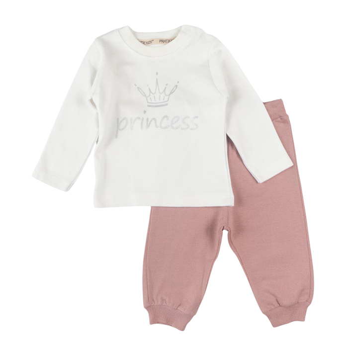 Compleu 3 piese pentru fetite, model Princess , roz pudrat [2]