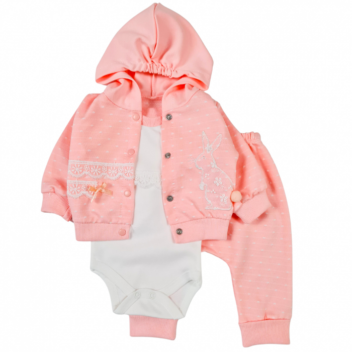 Compleu bebelusi 3 piese, detalii dantela si iepuras [1]
