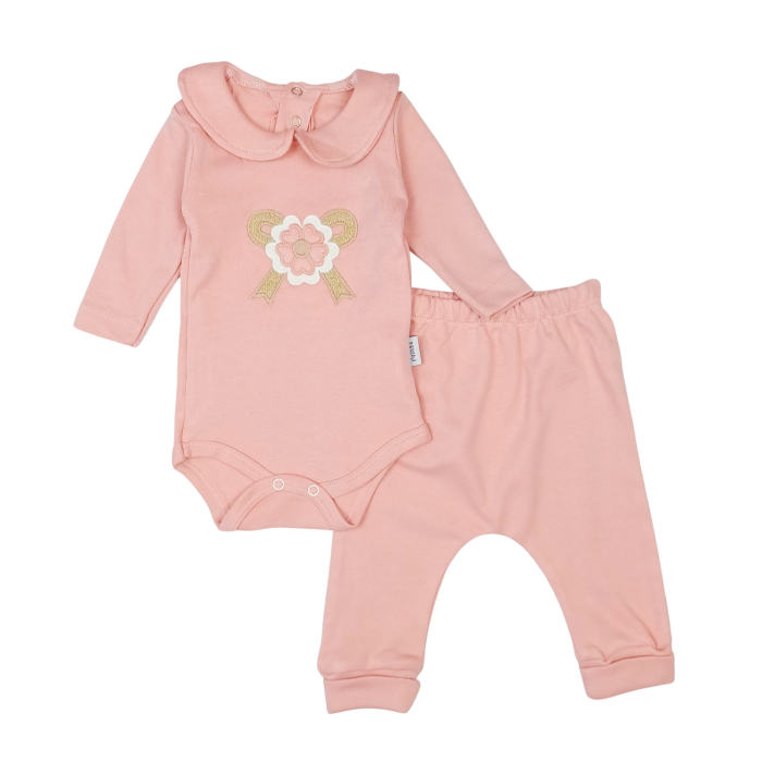 Compleu bebeluși fete 3 piese, cardigan tricotat cu flori decorative [2]