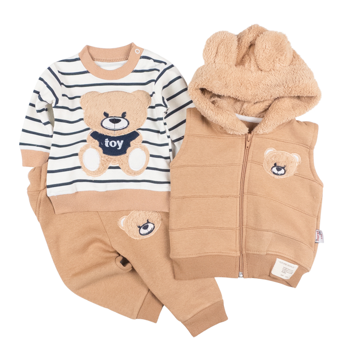 Compleu  pentru bebelusi, 3 piese,  model Toy, brun deschis [2]