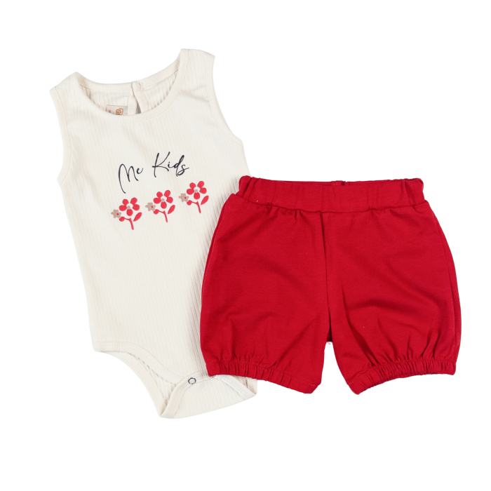 Set 3 Piese Bebeluşi Fetiţe, cu Imprimeu Floral, Alb/Roșu [2]