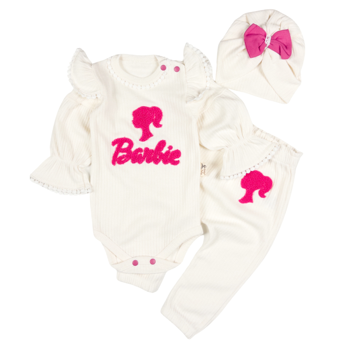 Compleu pentru fetite, 3 piese, model BarbieGirl, alb [1]