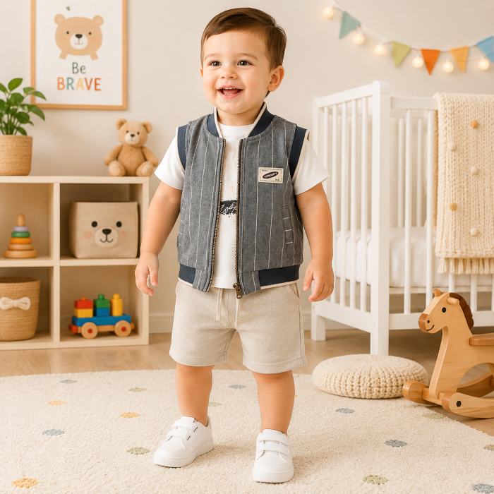 Compleu Urban Gentleman, Vestă cu Fermoar, Gri/Crem [4]