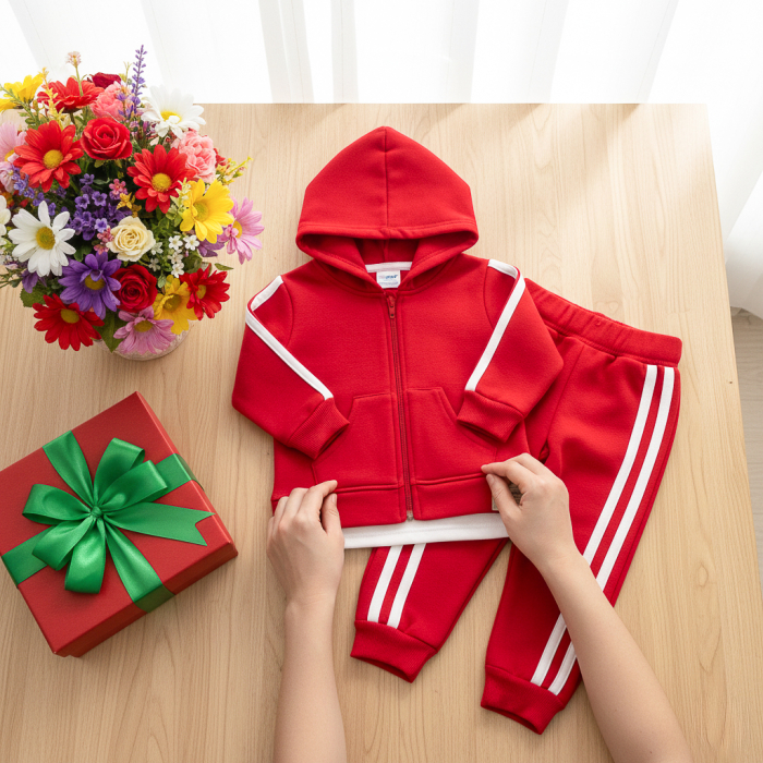 Compleu vătuit pentru bebelusi, culoare Rosu [2]