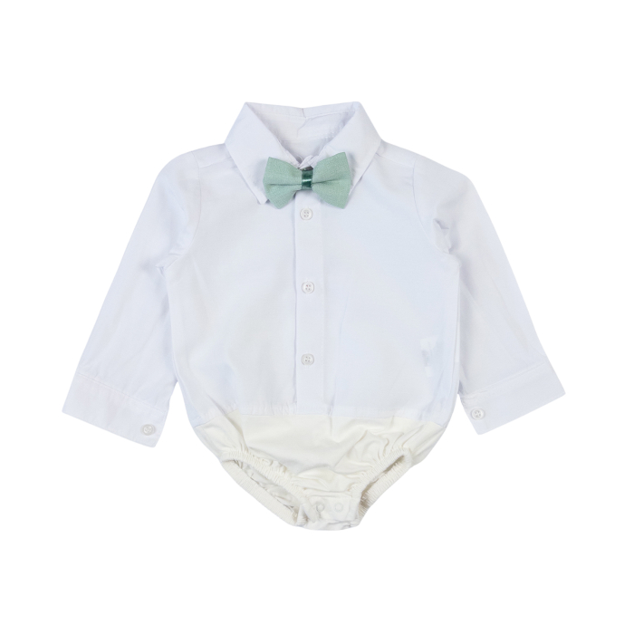 Costum Elegant pentru Bebelusi, 4 Piese, Sacou, Pantaloni, Camasa Alba si Papion, Culoare Verde Deschis   [4]