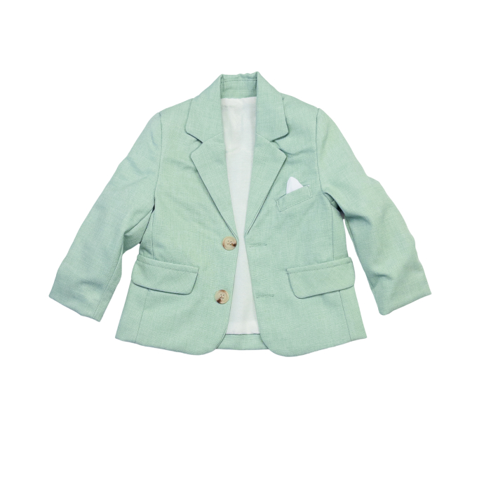 Costum Elegant pentru Bebelusi, 4 Piese, Sacou, Pantaloni, Camasa Alba si Papion, Culoare Verde Deschis   [2]