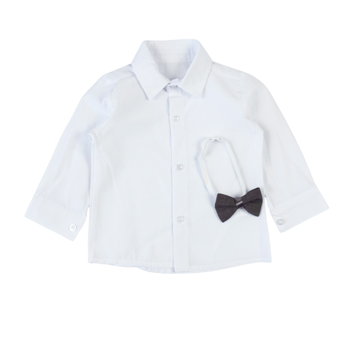 Costum Elegant pentru Bebelusi, 4 Piese, Sacou, Pantaloni, Camasa Alba si Papion, Culoare Maro [2]