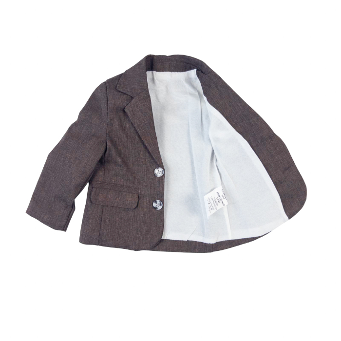 Costum Elegant pentru Bebelusi, 4 Piese, Sacou, Pantaloni, Camasa Alba si Papion, Culoare Maro [3]