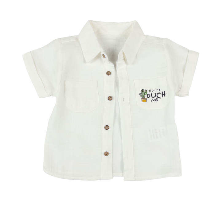 Costumaș 3 Piese Băieți, Cămașă Albă Cactus și Pantaloni Lungi Bej [3]