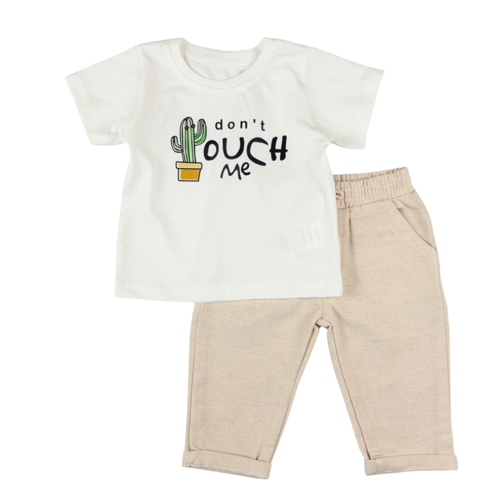Costumaș 3 Piese Băieți, Cămașă Albă Cactus și Pantaloni Lungi Bej [2]