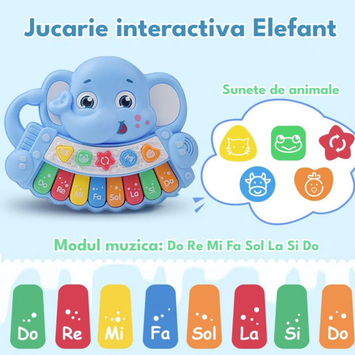 Jucarie interactiva muzicala cu functii si lumini, mini orga Elefant [3]