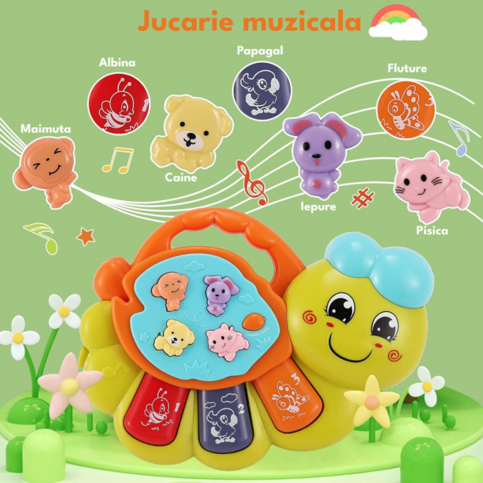 Jucarie interactiva muzicala cu functii si lumini, mini orga Omida, 12 luni+ [4]