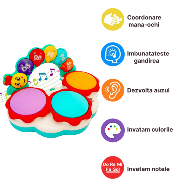 Jucarie Interactiva Muzicala cu functii si lumini, mini toba Omiduta,  +12 [2]