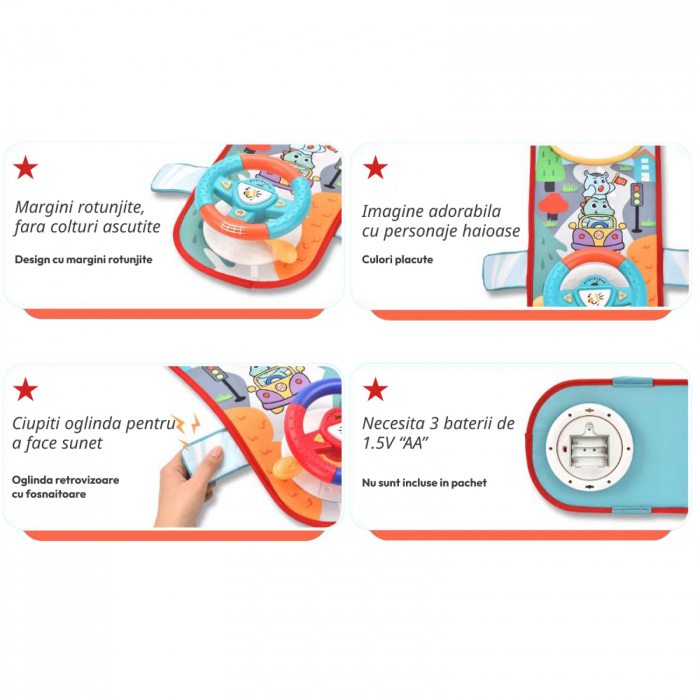 Jucarie interactiva, Volan cu sunete si activitati multiple pentru masina sau patut, unisex, 56 x 32 cm, +18 luni [3]
